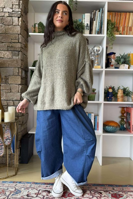 Big Softie Funnel Grunge Knit Soft Khaki - 